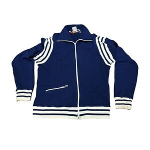 Vintage Blue Varsity Zip Up Track Jacket With White Striping